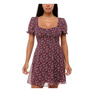 B DARLIN Womens Burgundy Pouf Sleeve Mini Party Empire Waist Dress 7\8